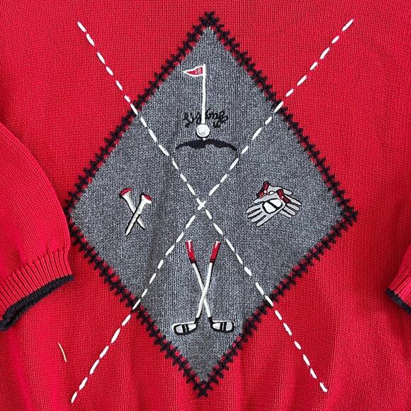 Vintage Red Argyle Embroidered Golf Sweater LizGolf Women's Large Preppy Classic - Picture 10 of 11